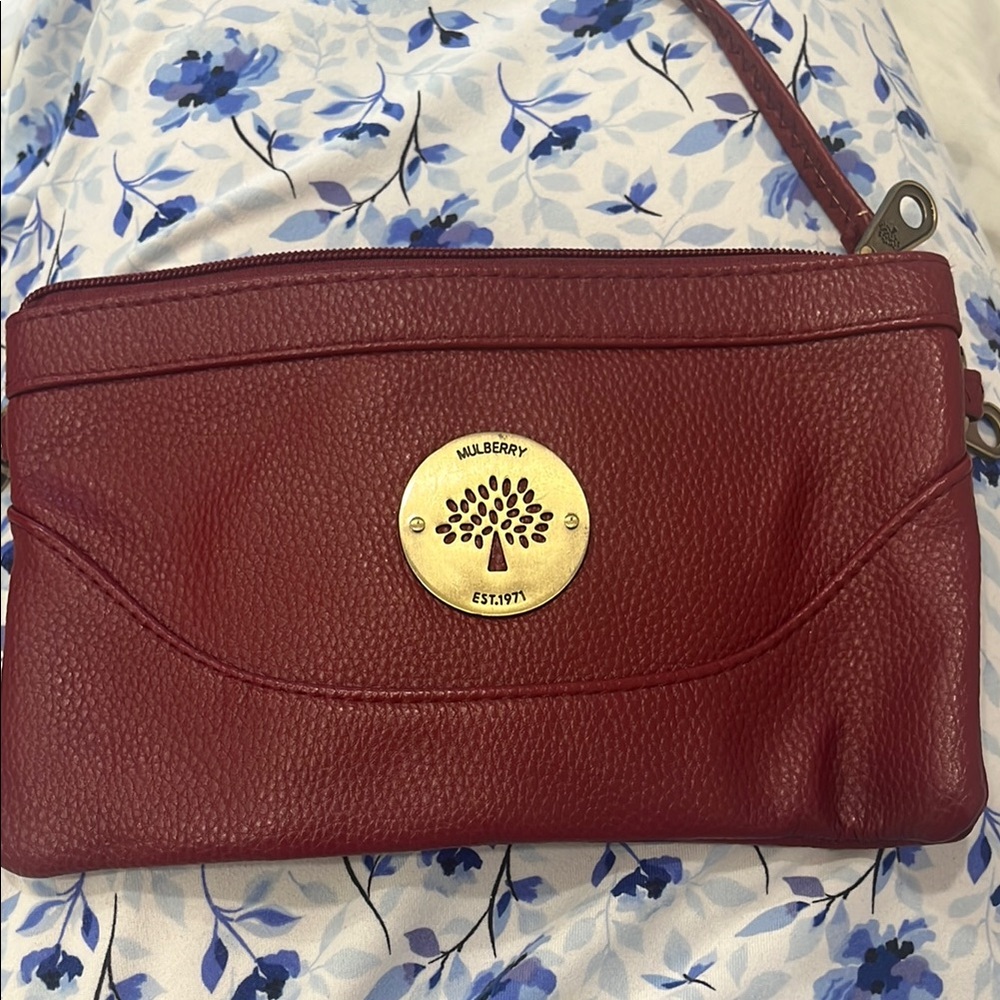 Mulberry Red Clutch with Gold Hardware